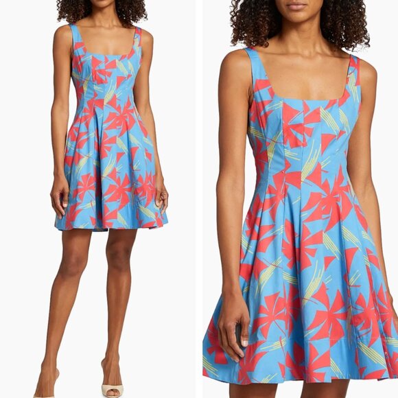 RARE STAUD x Saks Wells Pinwheel Cotton Mini Dress Sz2 Blue Pinwheel Floral - Picture 1 of 6